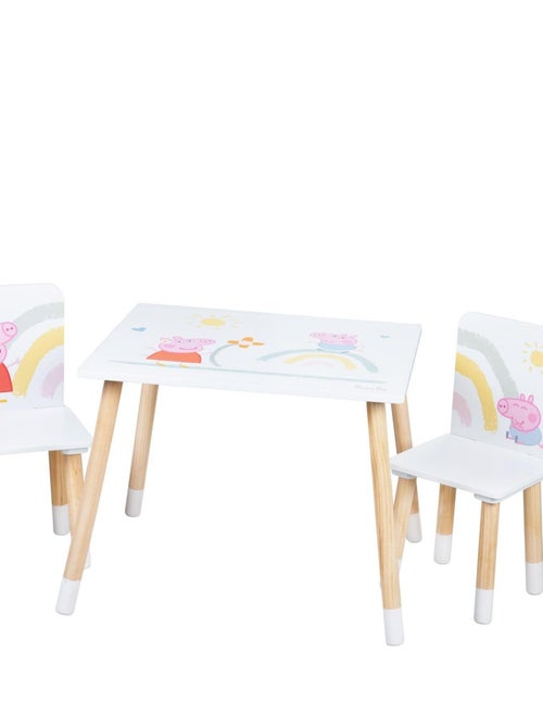 ROBA Set tavolino + 2 sedie bambini "Peppa Pig" – motivo maialina – piedi in legno naturale – rosa - Kiabi