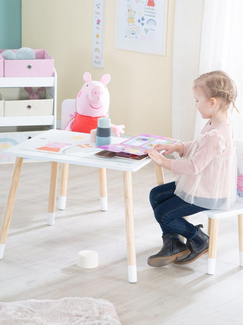 ROBA Set tavolino + 2 sedie bambini "Peppa Pig" – motivo maialina – piedi in legno naturale – rosa Bianco Rosa chiaro Grigio - Kiabi
