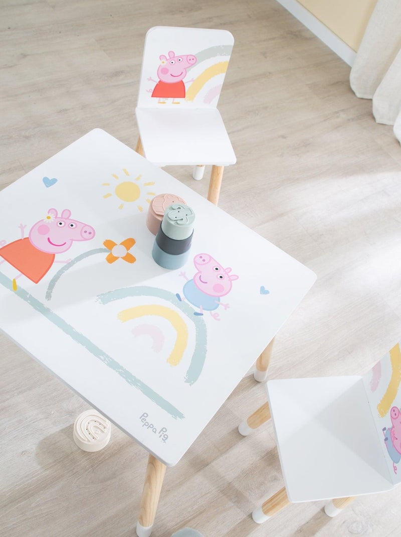 ROBA Set tavolino + 2 sedie bambini "Peppa Pig" – motivo maialina – piedi in legno naturale – rosa Bianco Rosa chiaro Grigio - Kiabi