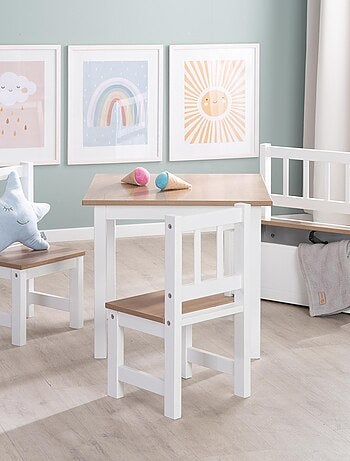 ROBA Set tavolo e 2 sedie per bambini Woody – piano e sedute effetto legno – bianco