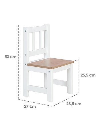 ROBA Set tavolo e 2 sedie per bambini Woody – piano e sedute effetto legno – bianco
