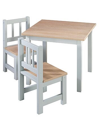 ROBA Set tavolo e 2 sedie per bambini Woody – piano e sedute effetto legno – bianco