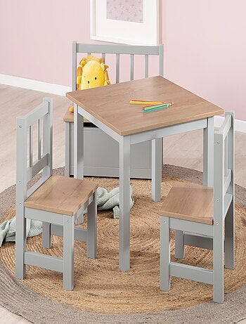 ROBA Set tavolo e 2 sedie per bambini Woody – piano e sedute effetto legno – bianco