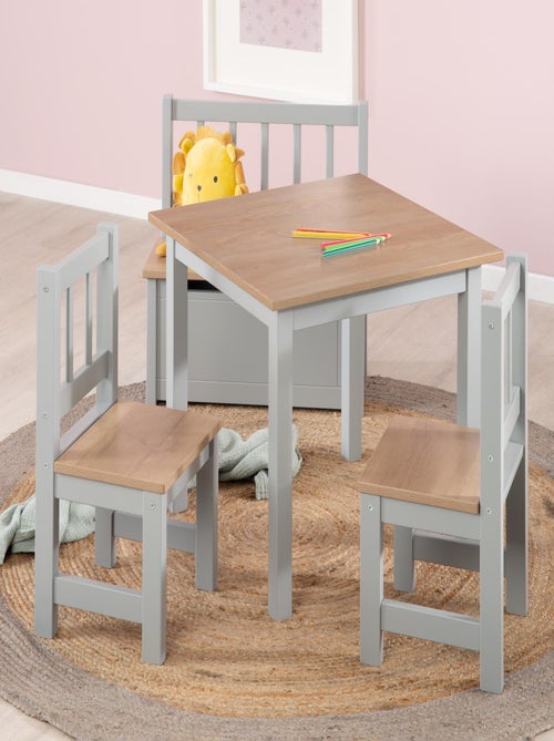 ROBA Set tavolo e 2 sedie per bambini Woody – piano e sedute effetto legno – grigio - Kiabi