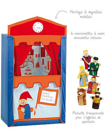 ROBA Teatro dei burattini per bambini + 6 burattini in legno e tessuto – multicolore