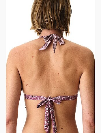 Rosa top bikini con scollo a v profondo e fiori penti