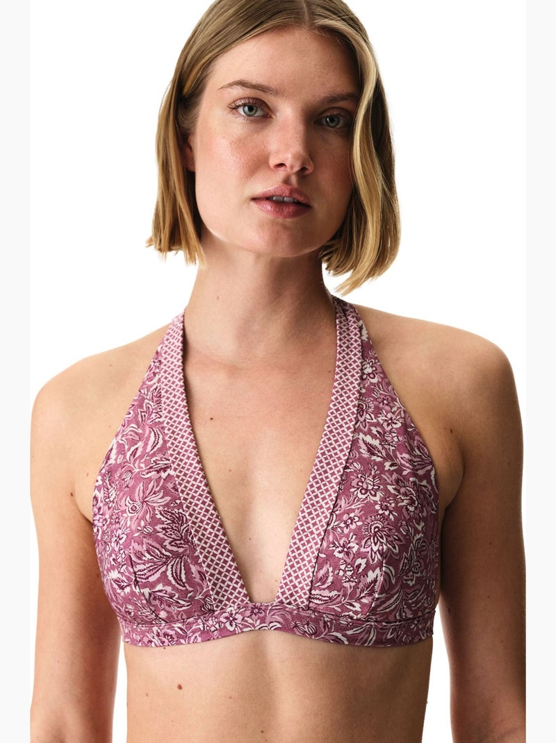 Rosa top bikini con scollo a v profondo e fiori penti Malva - Kiabi