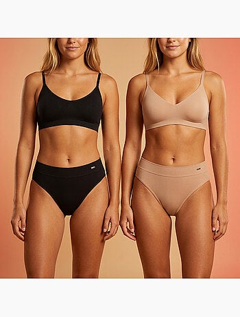 ROXY Slip Senza Cuciture Costine 4 Pz - Nero & Carne