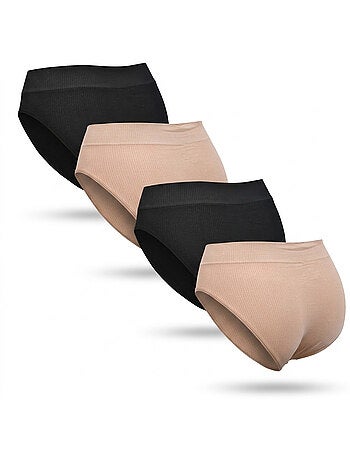 ROXY Slip Senza Cuciture Costine 4 Pz - Nero & Carne