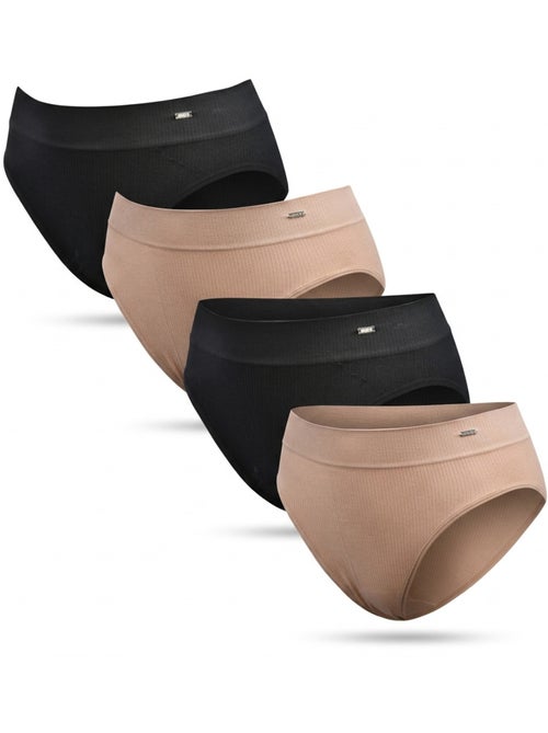 ROXY Slip Senza Cuciture Costine 4 Pz - Nero & Carne - Kiabi ROXY Slip Senza Cuciture Costine 4 Pz - Nero & Carne - Kiabi
