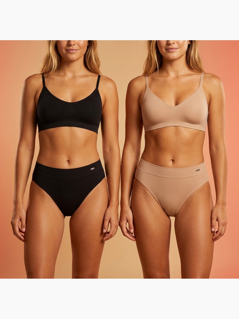 ROXY Slip Senza Cuciture Costine 4 Pz - Nero & Carne Sabbia - Kiabi