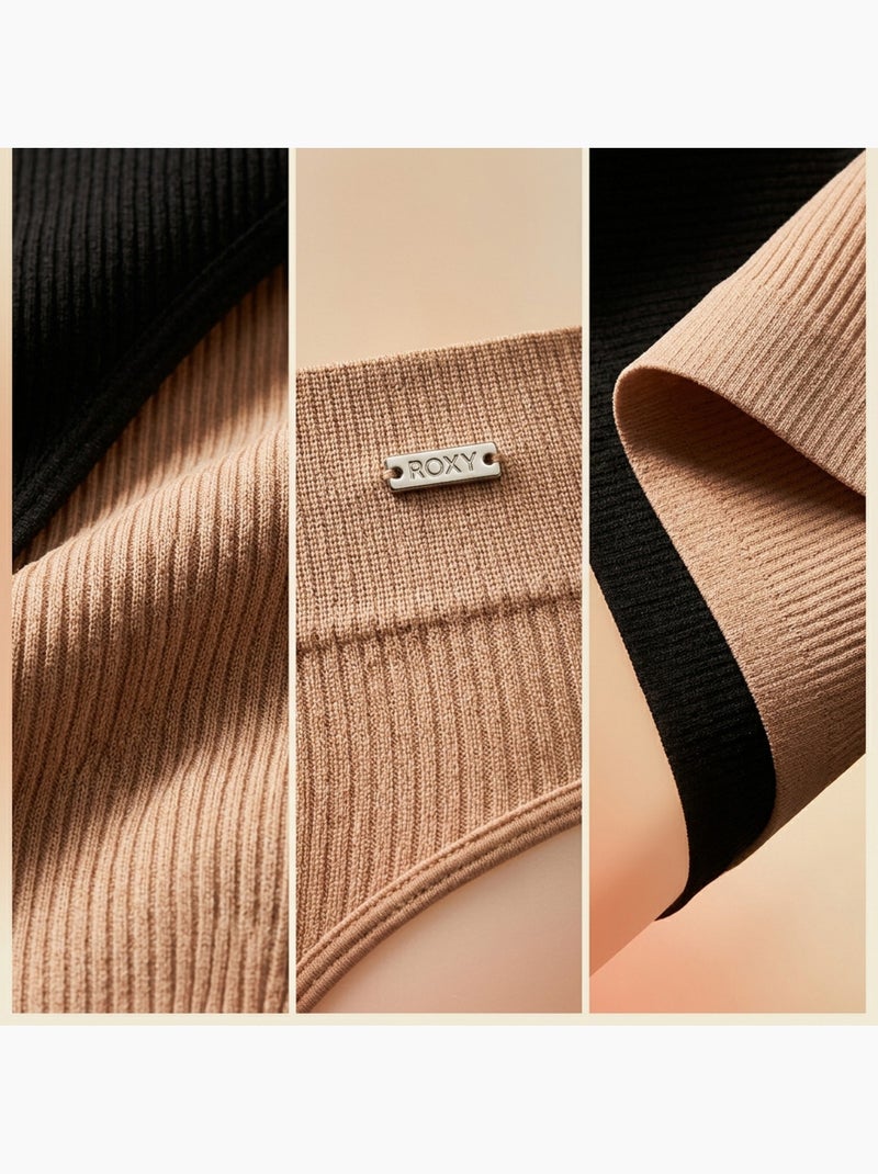 ROXY Slip Senza Cuciture Costine 4 Pz - Nero & Carne Sabbia - Kiabi