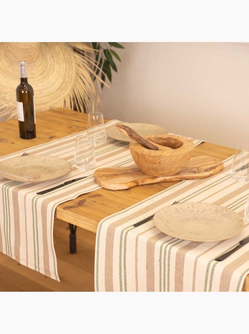 Runner da tavola in cotone a righe Verde oliva - Kiabi