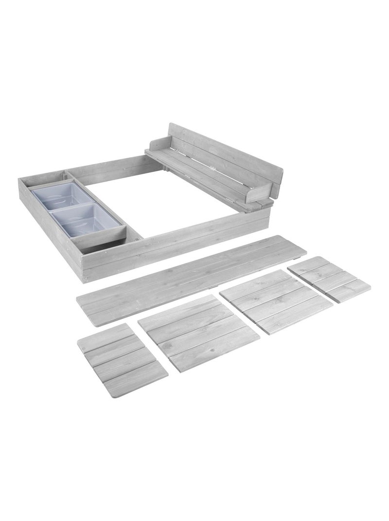 Sabbiera con panca e coperchi in legno massello + 2 vasche – "Roba Outdoor+" Grigio - Kiabi
