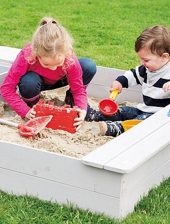 Sabbiera in legno massello con 2 panche integrate e 2 vasche – "Roba Outdoor+