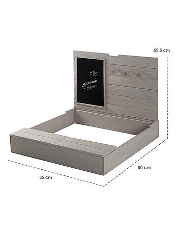 Sabbiera in legno massello con coperchio, vano contenitore e lavagna – "Roba Outdoor+