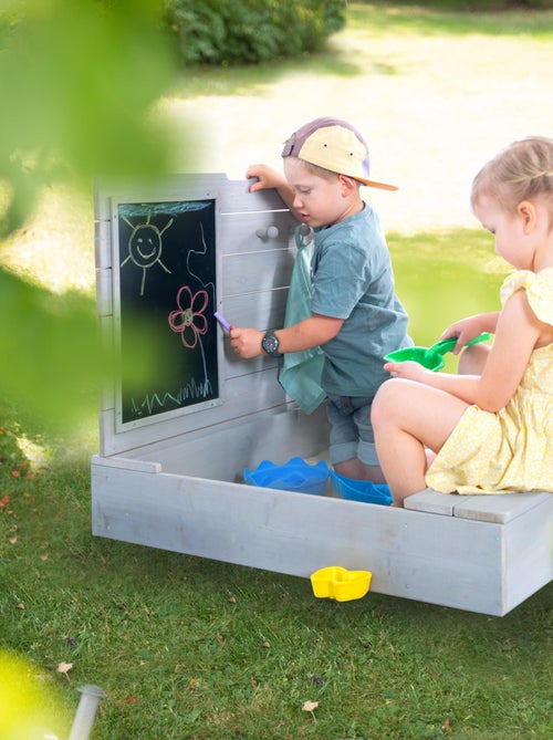 Sabbiera in legno massello con coperchio, vano contenitore e lavagna – "Roba Outdoor+" - Kiabi