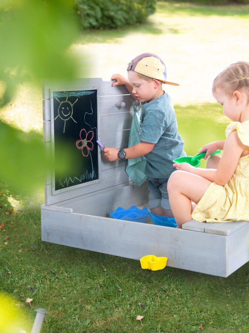 Sabbiera in legno massello con coperchio, vano contenitore e lavagna – "Roba Outdoor+" Grigio - Kiabi