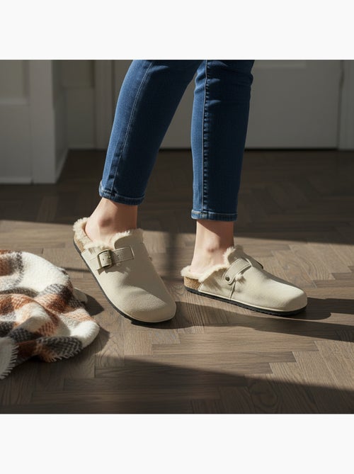 Sabot donna ozabi pelle scamosciata fodera in pelliccia fibbia regolabile - Kiabi Sabot donna ozabi pelle scamosciata fodera in pelliccia fibbia regolabile - Kiabi