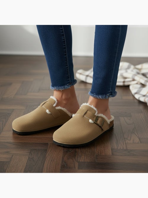 Sabot donna ozabi pelle scamosciata fodera in pelliccia fibbia regolabile - Kiabi Sabot donna ozabi pelle scamosciata fodera in pelliccia fibbia regolabile - Kiabi