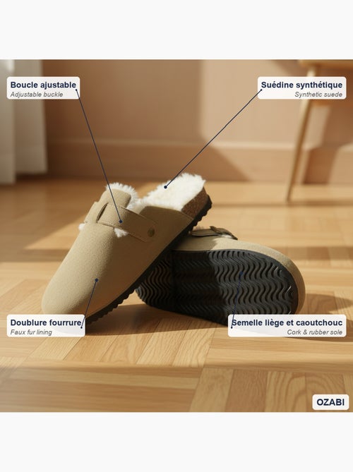 Sabot donna ozabi pelle scamosciata fodera in pelliccia fibbia regolabile - Kiabi Sabot donna ozabi pelle scamosciata fodera in pelliccia fibbia regolabile - Kiabi