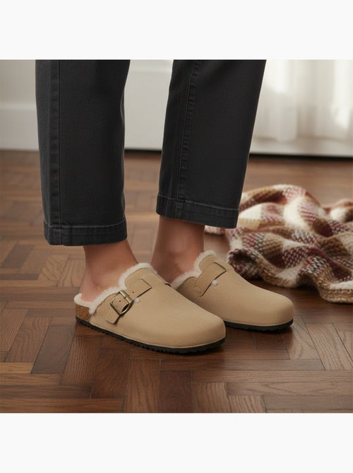 Sabot donna ozabi pelle scamosciata fodera in pelliccia fibbia regolabile - Kiabi Sabot donna ozabi pelle scamosciata fodera in pelliccia fibbia regolabile - Kiabi