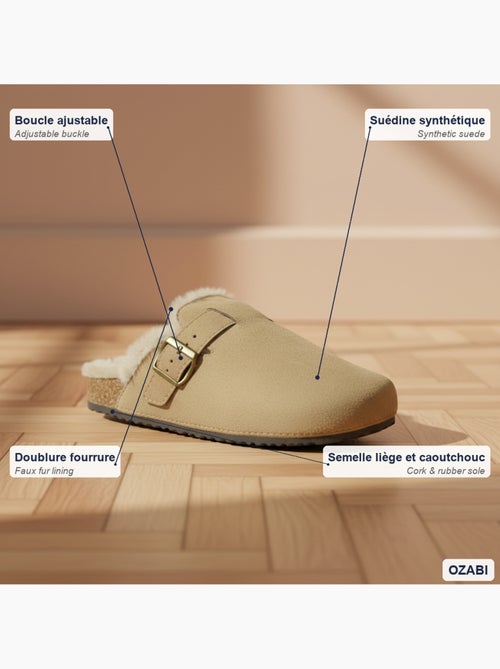 Sabot donna ozabi pelle scamosciata fodera in pelliccia fibbia regolabile - Kiabi Sabot donna ozabi pelle scamosciata fodera in pelliccia fibbia regolabile - Kiabi