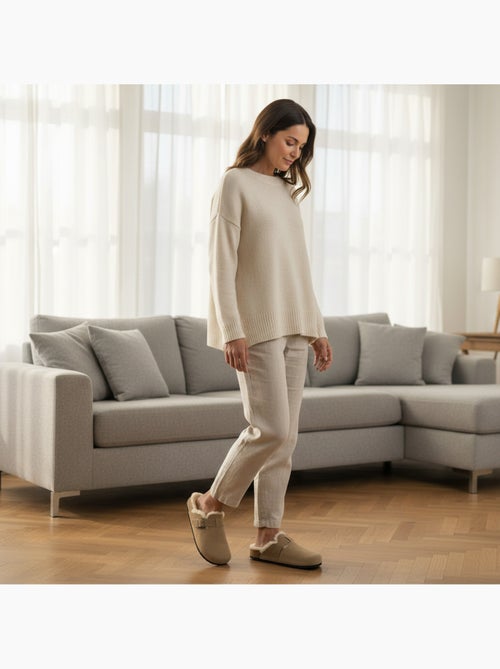 Sabot donna ozabi pelle scamosciata fodera in pelliccia fibbia regolabile - Kiabi Sabot donna ozabi pelle scamosciata fodera in pelliccia fibbia regolabile - Kiabi