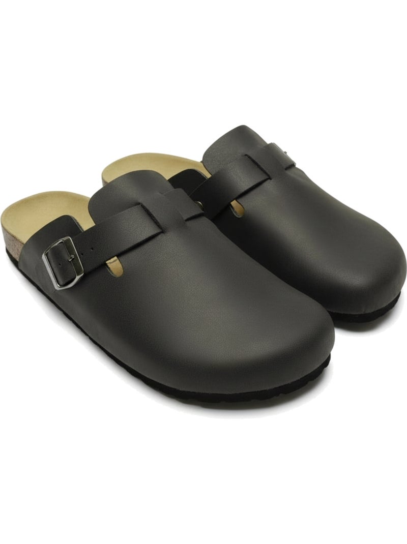 Sabot uomo pelle sintetica fibbia regolabile suola sughero ozabi Nero - Kiabi