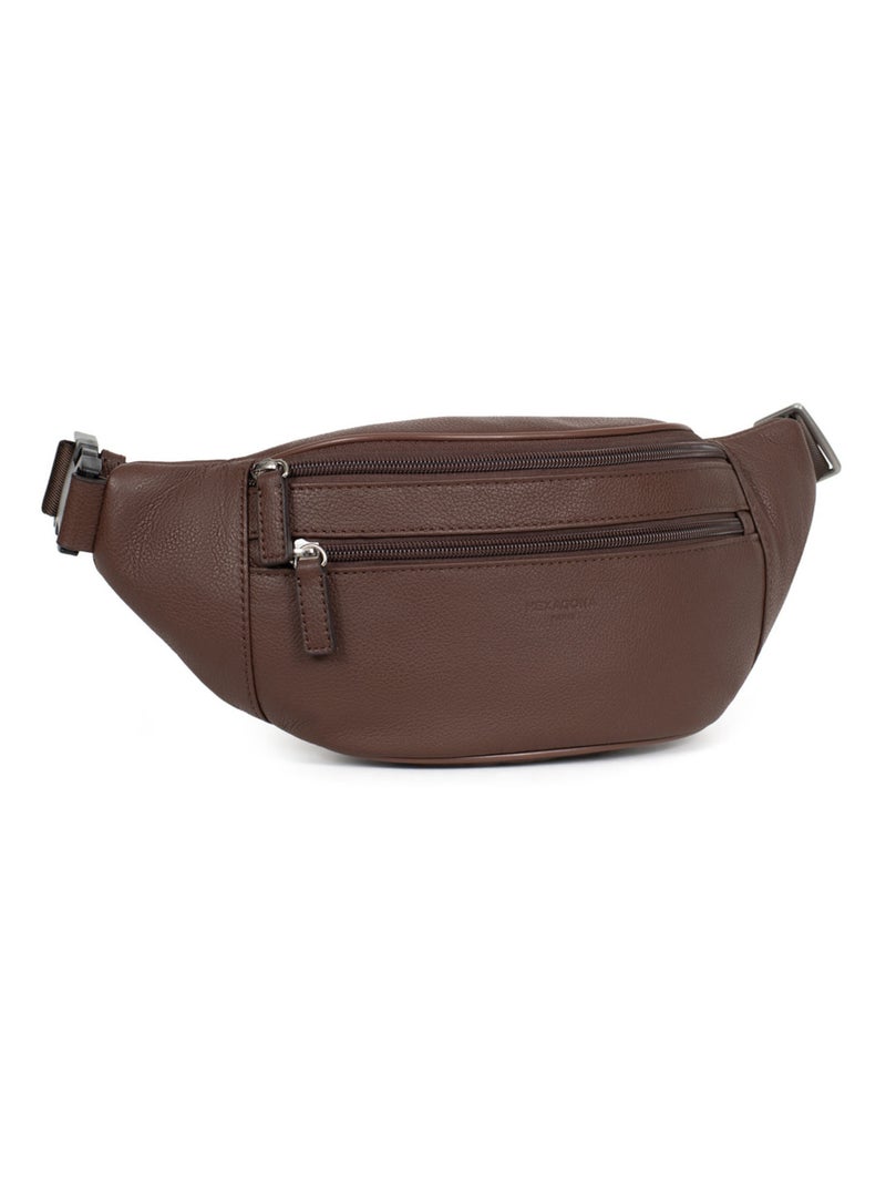 Sac banane - pelle confort hexagona Marrone cioccolato - Kiabi