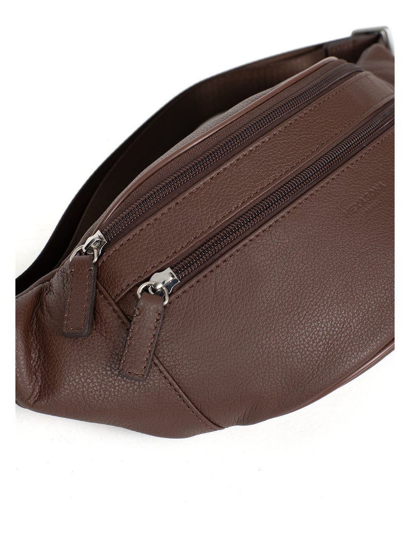 Sac banane - pelle confort hexagona Marrone cioccolato - Kiabi