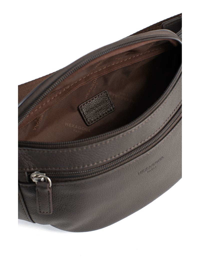 Sac banane - pelle confort hexagona Marrone scuro - Kiabi
