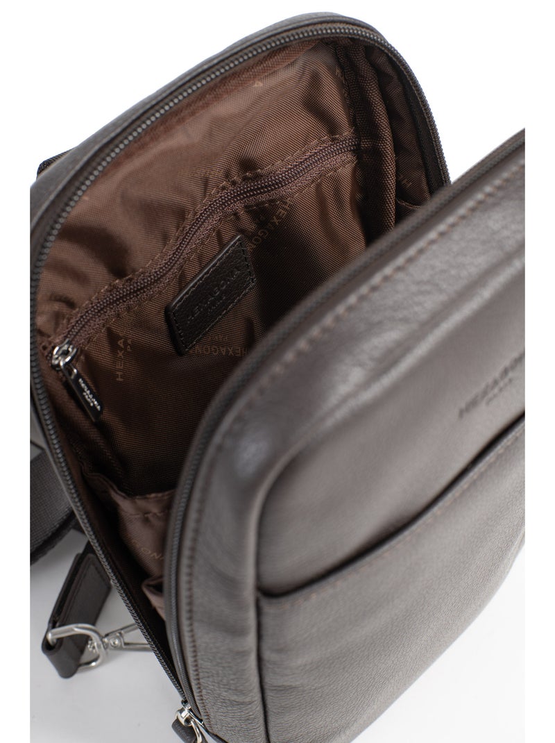 Sac monobretelle - pelle confort hexagona Marrone scuro - Kiabi