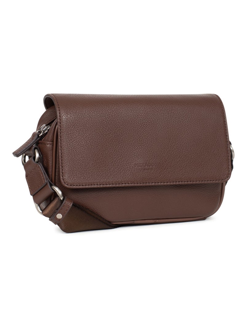 Sac reporter - pelle confort hexagona Marrone cioccolato - Kiabi