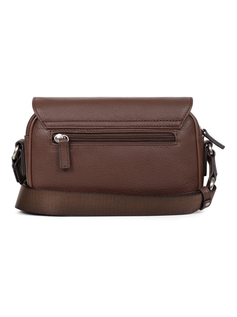 Sac reporter - pelle confort hexagona Marrone cioccolato - Kiabi