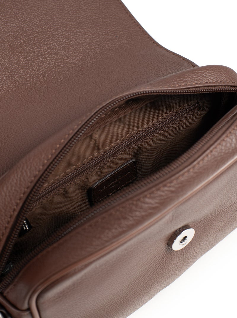Sac reporter - pelle confort hexagona Marrone cioccolato - Kiabi