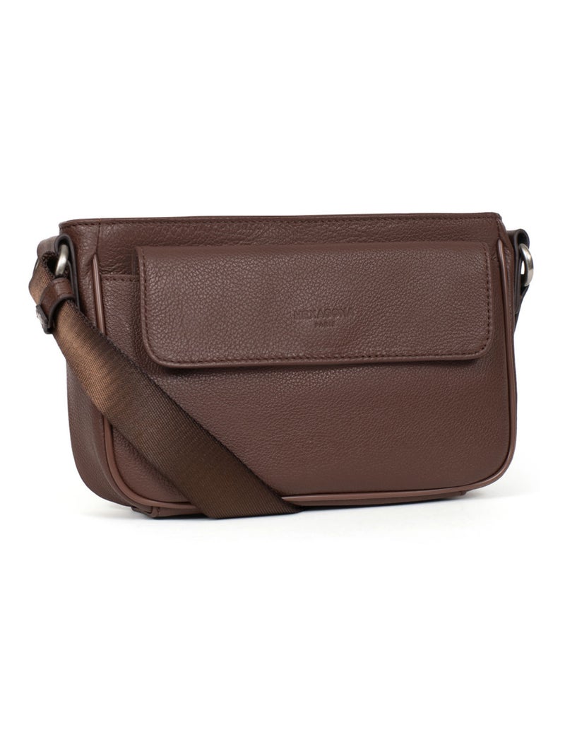 Sac reporter - pelle confort hexagona Marrone cioccolato - Kiabi