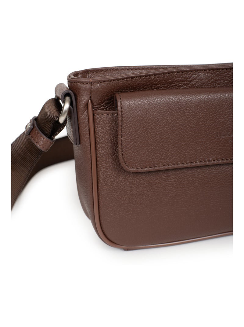 Sac reporter - pelle confort hexagona Marrone cioccolato - Kiabi