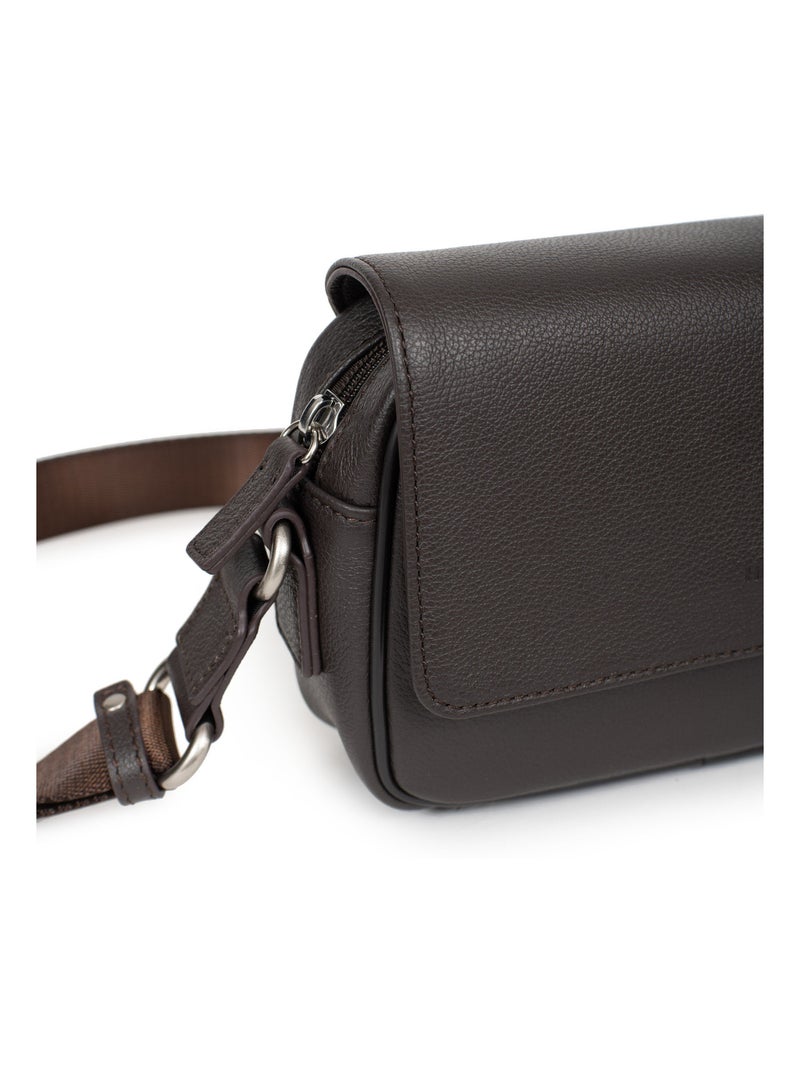 Sac reporter - pelle confort hexagona Marrone scuro - Kiabi