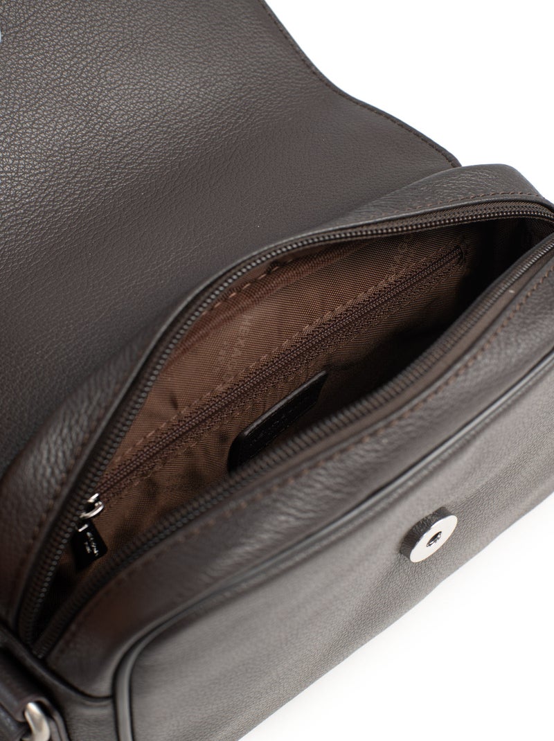 Sac reporter - pelle confort hexagona Marrone scuro - Kiabi