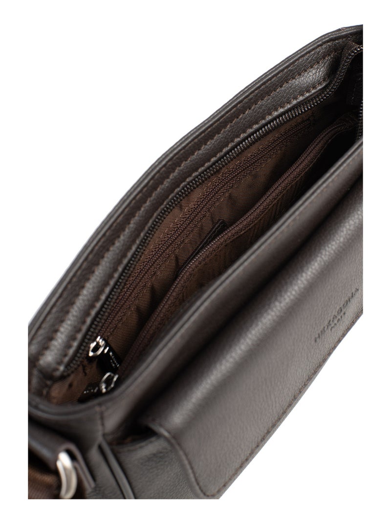 Sac reporter - pelle confort hexagona Marrone scuro - Kiabi