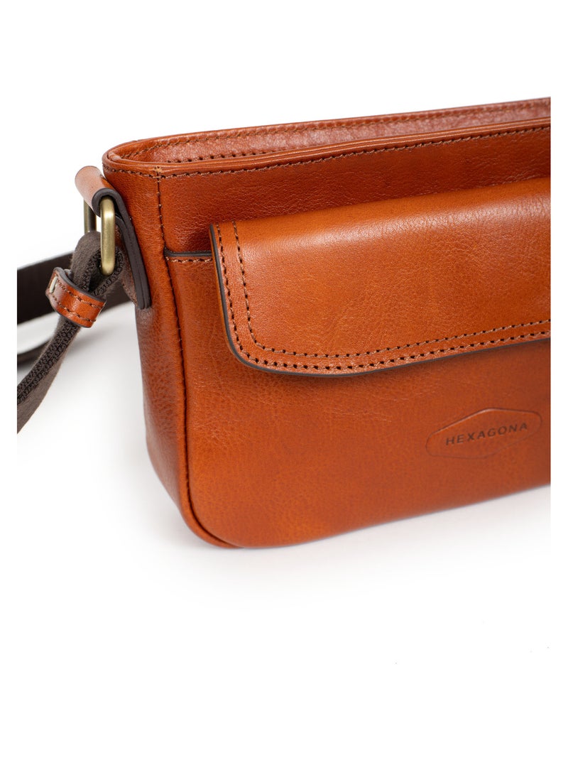 Sac reporter - pelle stuart hexagona Cognac - Kiabi