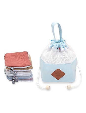 Sacchetto dispenser con 8 salviette di cotone lavabili, jeanne | SEVIRA KIDS