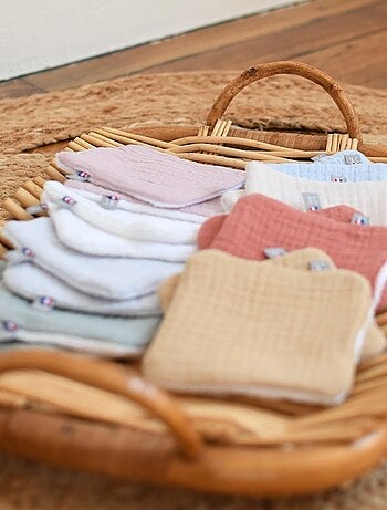 Sacchetto dispenser con 8 salviette di cotone lavabili, jeanne | sevira kids | sevira kids