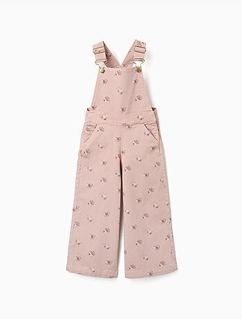 Salopette a gamba larga in twill con motivo floreale