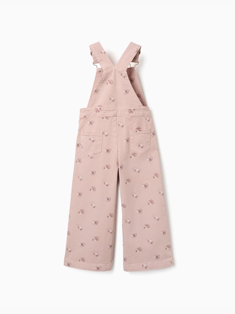 Salopette a gamba larga in twill con motivo floreale Rosa chiaro - Kiabi