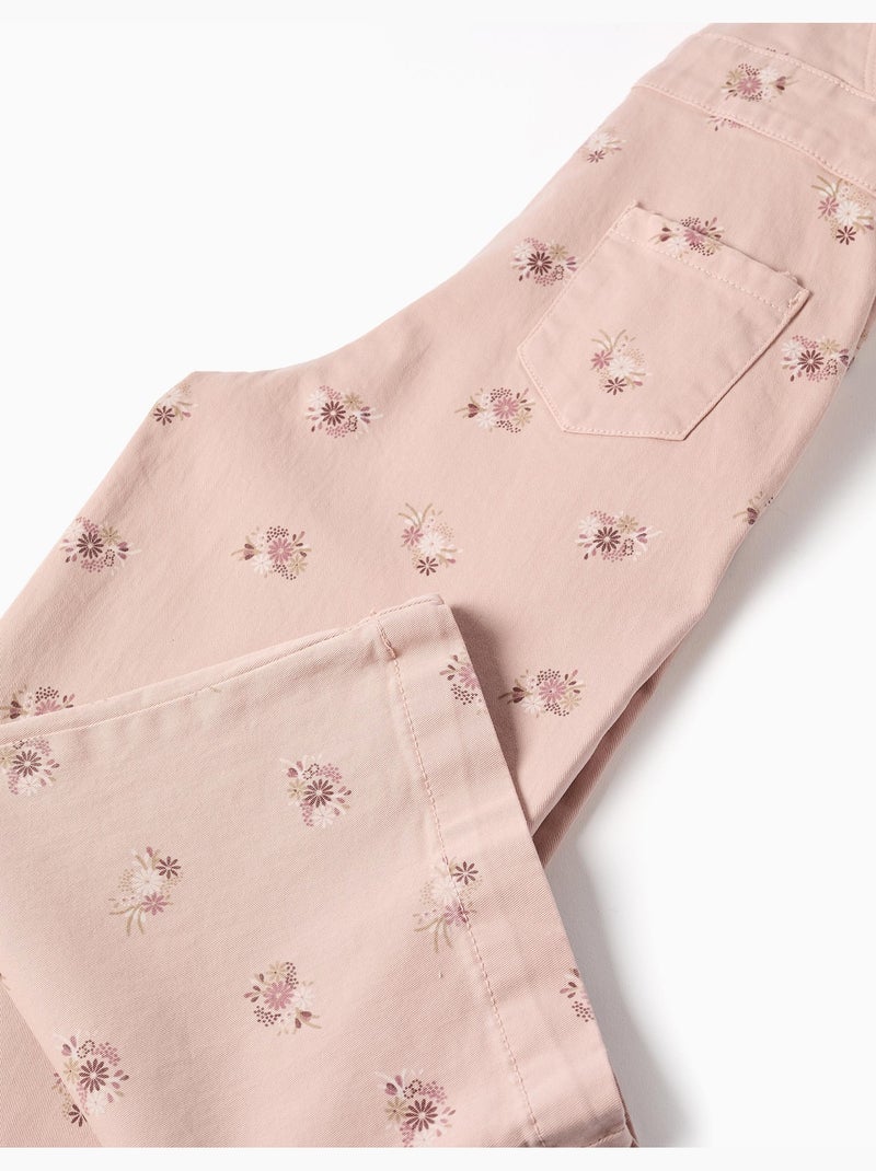 Salopette a gamba larga in twill con motivo floreale Rosa chiaro - Kiabi