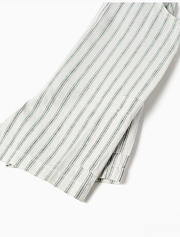 Salopette a righe in lino con tasche
