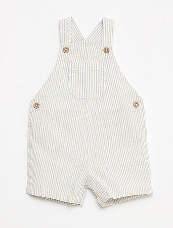 Salopette corta a righe in misto lino