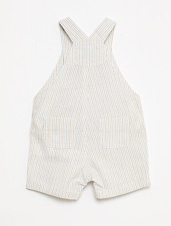 Salopette corta a righe in misto lino